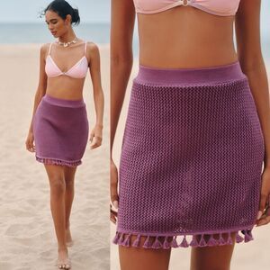 Celandine * Crochet Tassel Mini Skirt Purple Size XL NWT Cotton Pull-On Anthropo